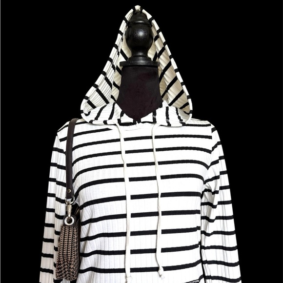 NWT Papillon Small Black & White Striped Long-Sleeve Hoodie - Picture 2 of 7